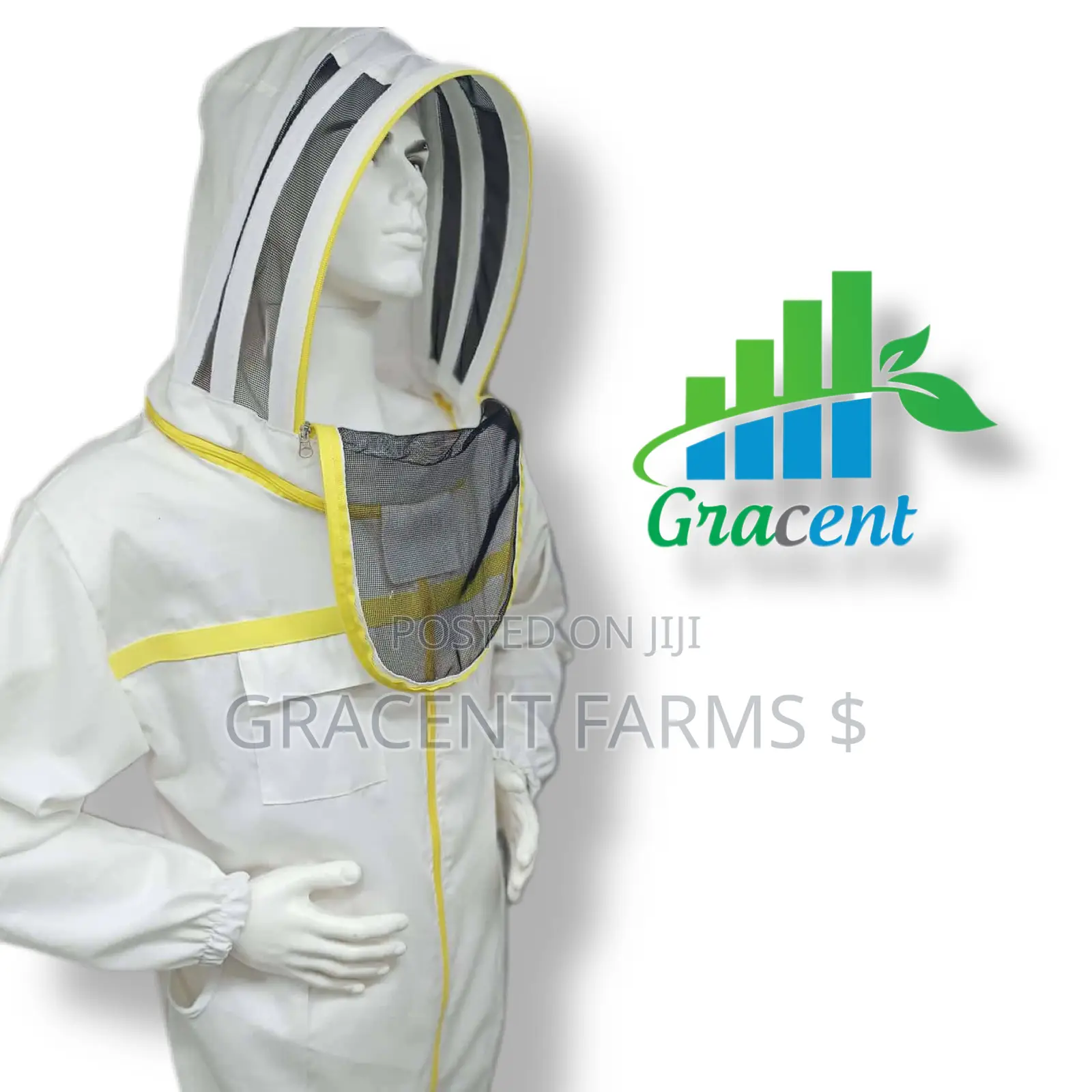3-Zipper Cream Colour Astronaut Beekeeping Jumpsuit + Pair of Gloves