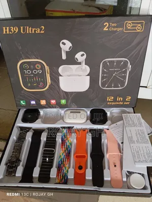 H39 Ultra Smart Watches, Airpod and 7 Extra Straps - Black