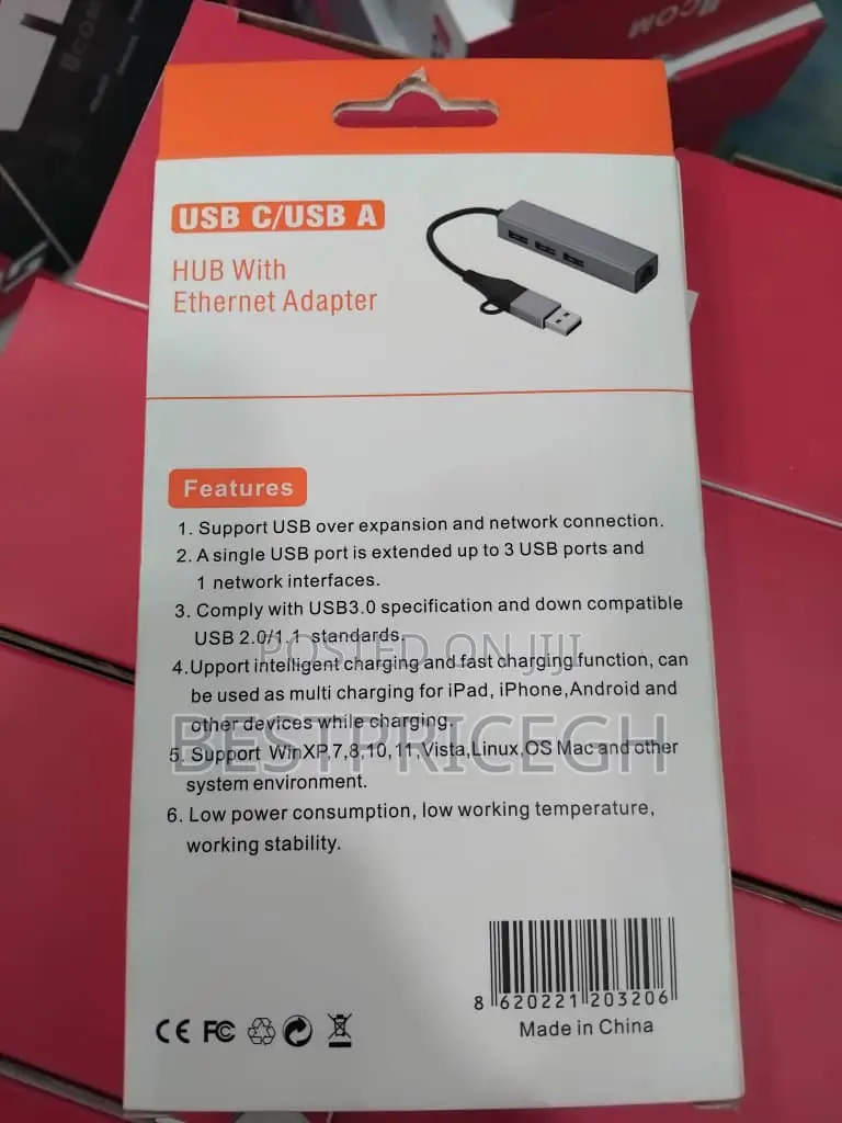 Usb C/ Usb a Hub With Ethernet Adapter 4 Ports