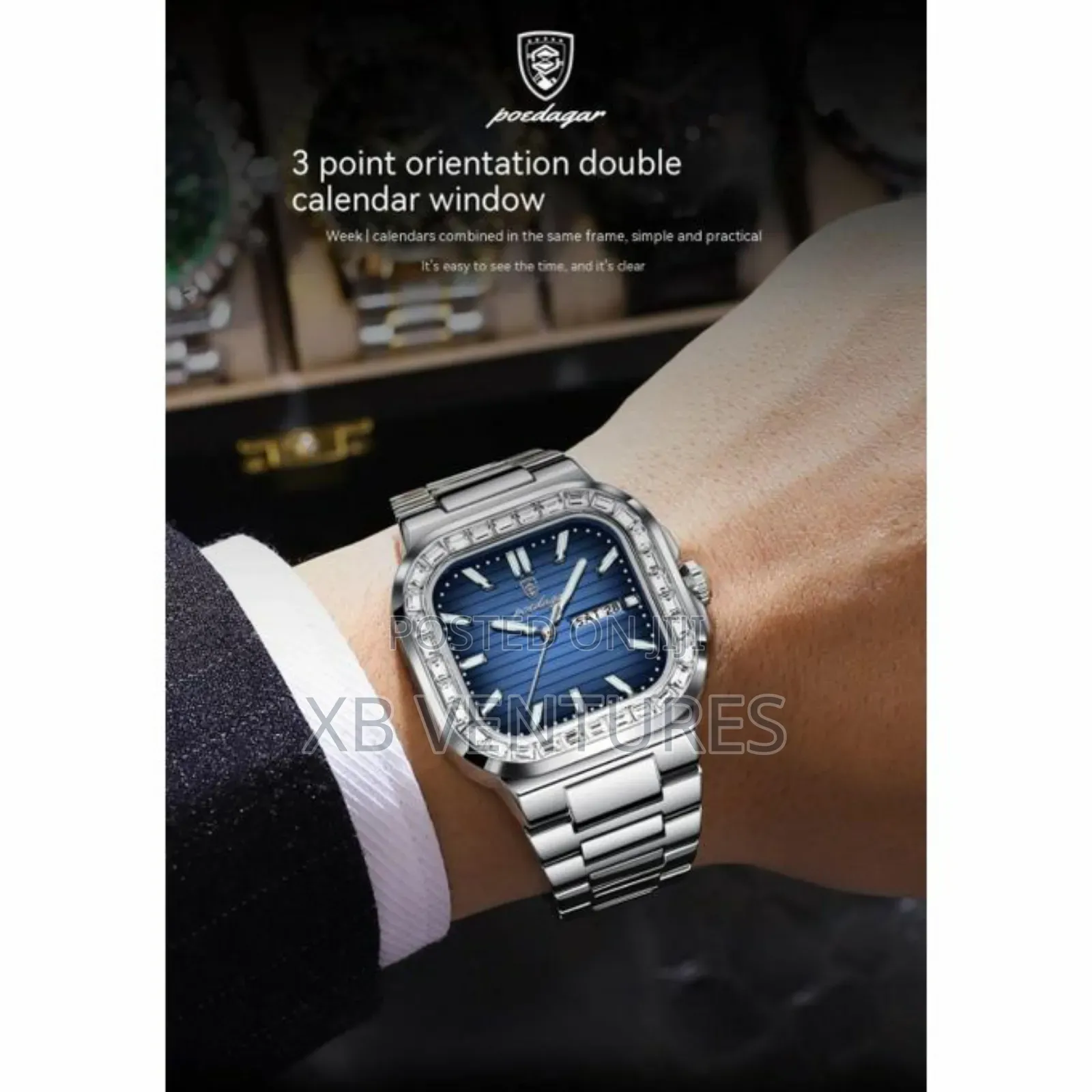 Poardag Men's Wristwatch Fashion Waterproof Blue Sliver