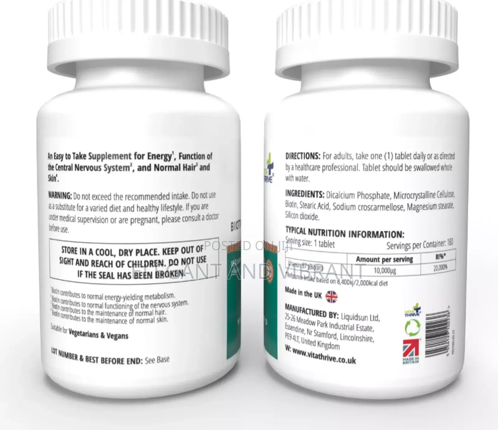 Biotin 10mg (Vitamin B7 10000mcg) Tablets - 180 Count