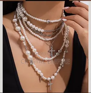Long Pearl Cross Necklace