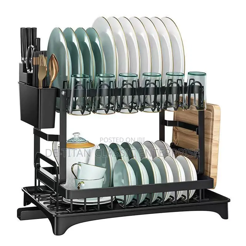 Dish Drainer 2 Tier Large Dish Drying Rack Cookware