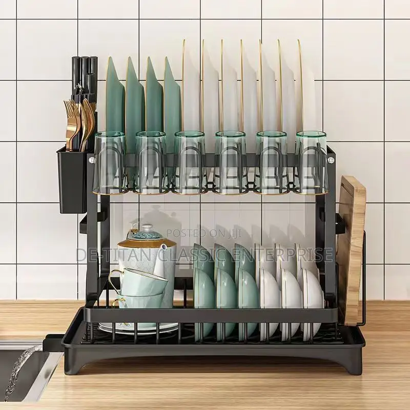 Dish Drainer 2 Tier Large Dish Drying Rack Cookware