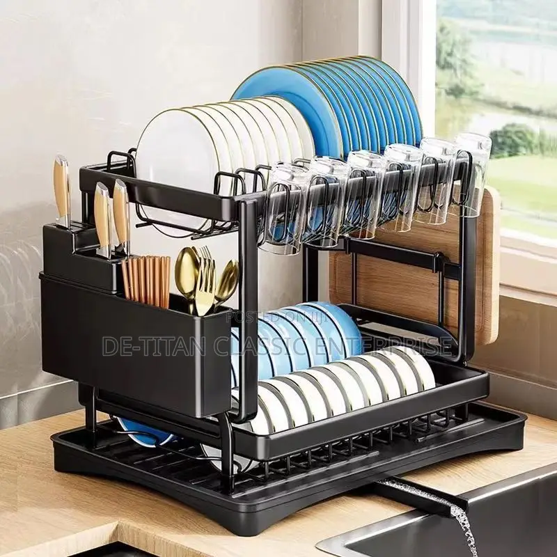 Dish Drainer 2 Tier Large Dish Drying Rack Cookware