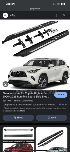 Toyota Highlander 2021,2022,2023,2025 Side Steps Available