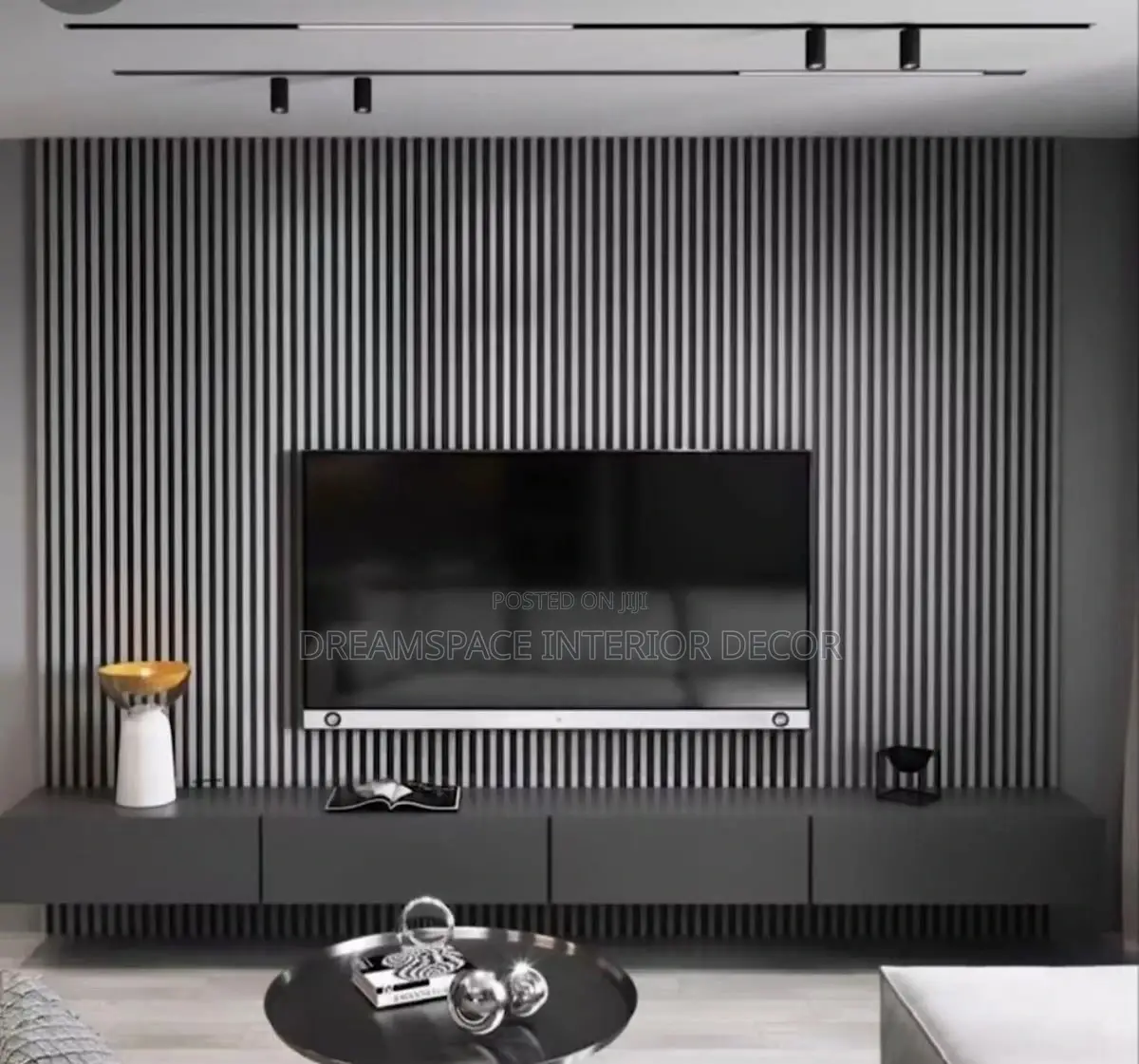 Floating Tv Unit Design With Modern Fluted Panel and Board