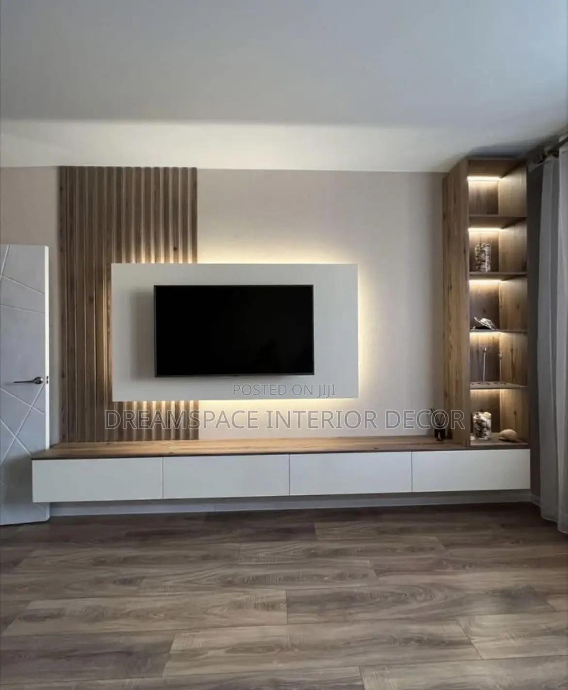 Luxury Floating Tv Console With Led Lighting Stone Finish