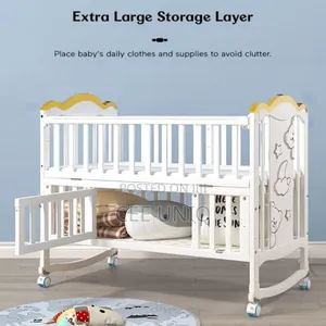 Wooden Cot or Crib With Net, Mattress and Cot Bumper Set