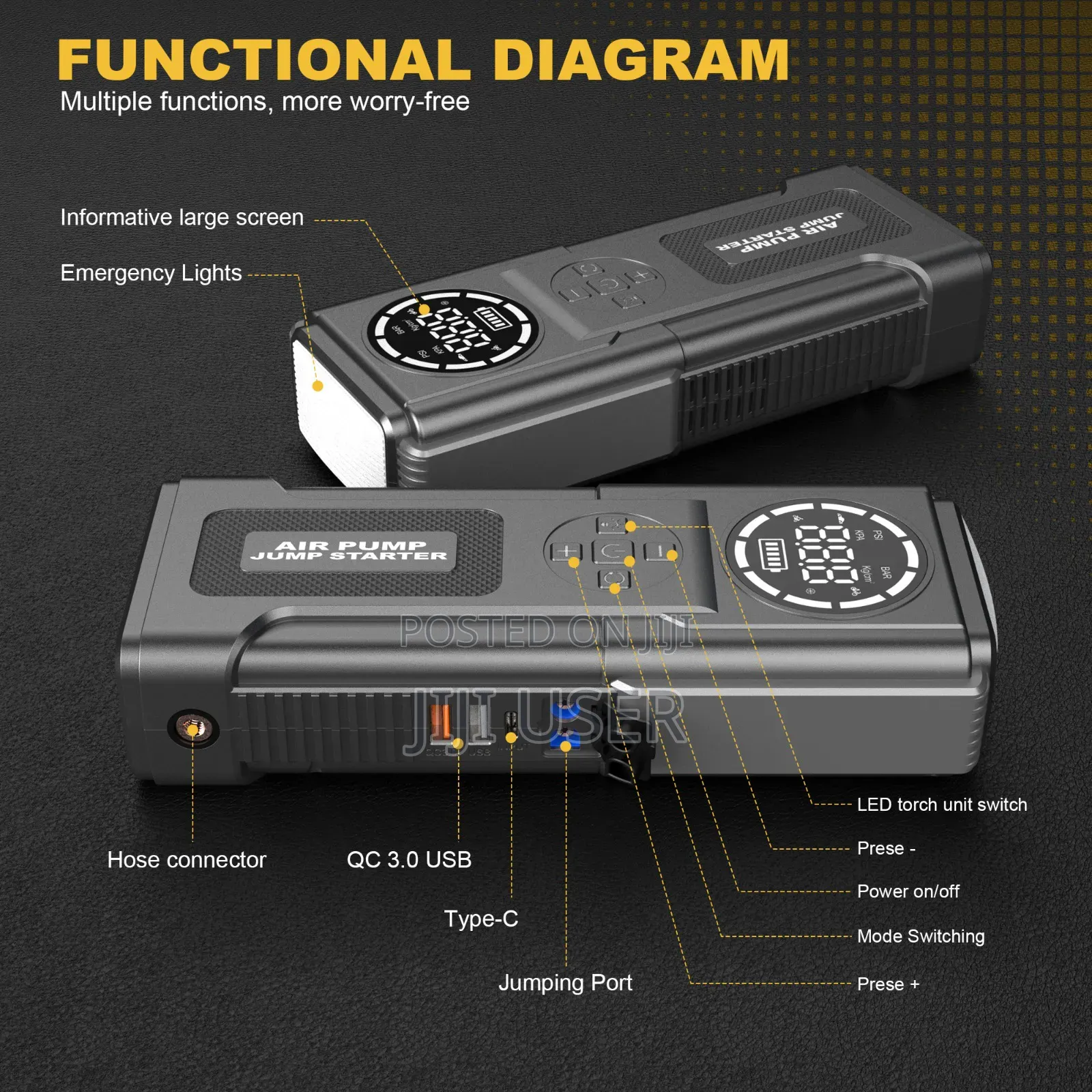 New Emergency 2 in 1 Car Jumpstart Battery and Tyre Pump