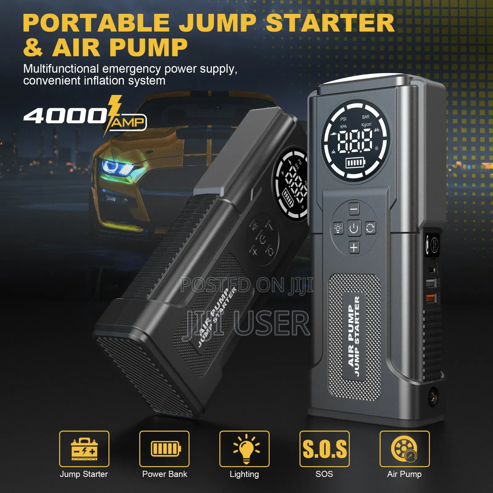 New Emergency 2 in 1 Car Jumpstart Battery and Tyre Pump
