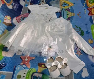 Girl Christening Dress With Shoe and Hairband 0 to 3 Months