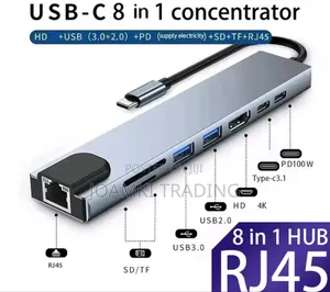 8 In 1 Usb C Hub 3.0 Splitter 4 Laptop, Pd Sd Tf Rj45 Hdmi