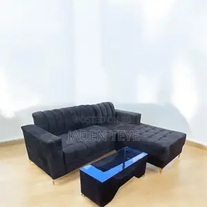 Black Fabric L Sharp With Center Table (Free Delivery)