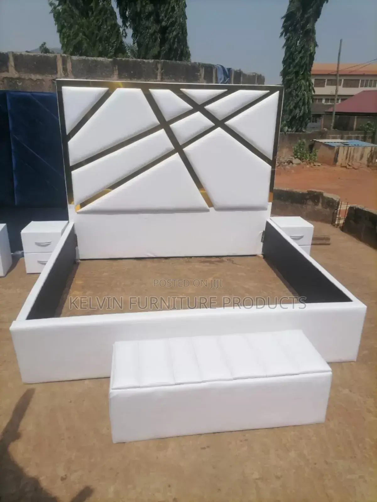 California King Size Bed With Side Drawers and Couch