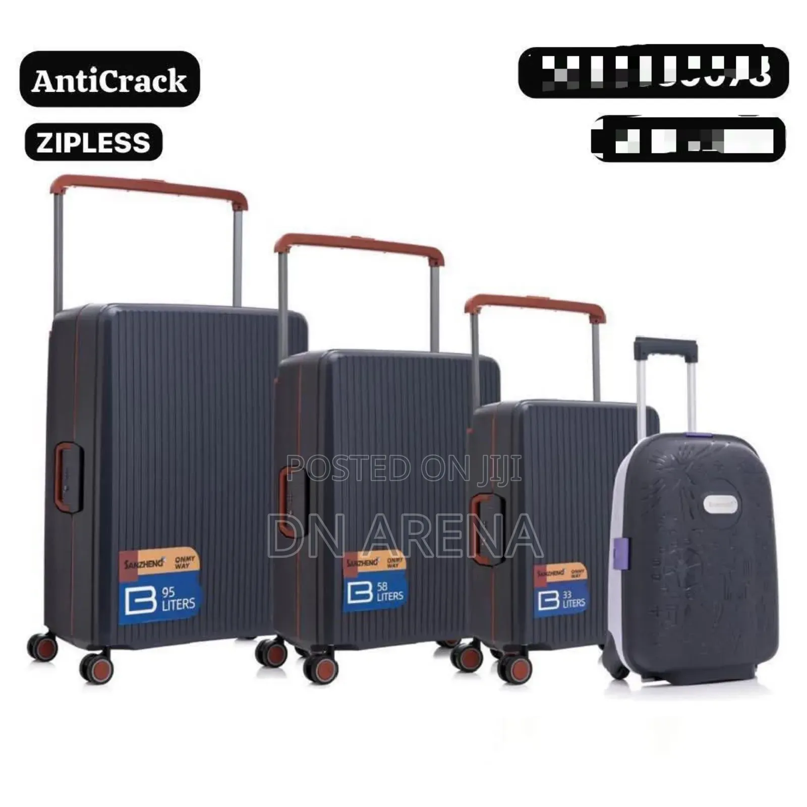 Zipless Anti Crack Travel Luggage Suitcase Bag 4 in 1