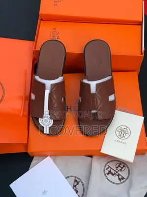 Hermes Men’S Leather Flat Sandal Open Toe Slippers