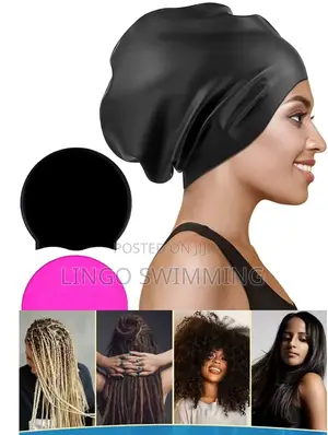 Swimming Cap Extra Large (Xl Black Pink) 100% Waterproof
