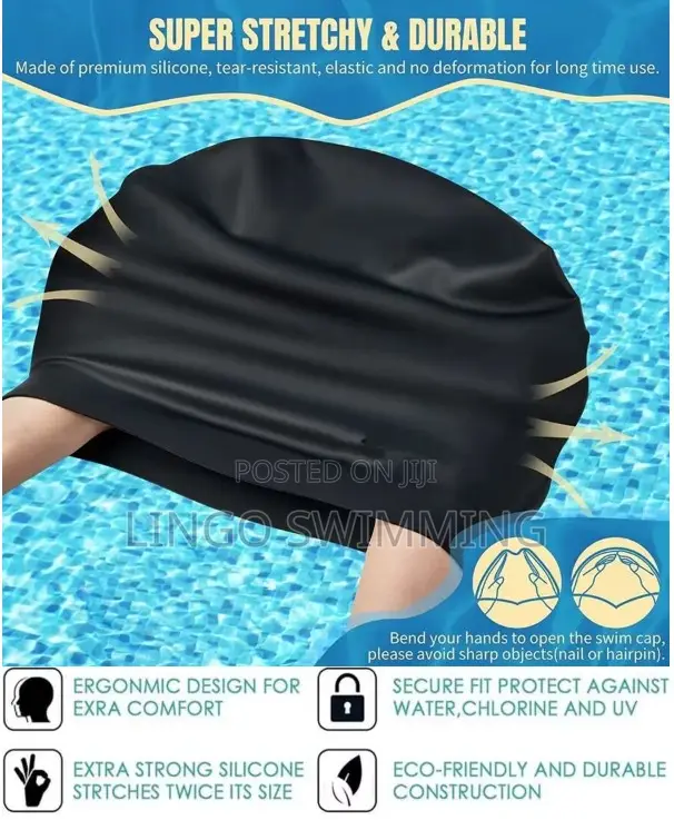 Swimming Cap Extra Large (Xl Black Pink) 100% Waterproof