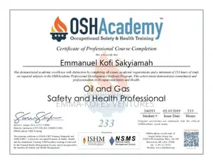 Certified Oil & Gas Safety Pro. Seeking Practical Experience