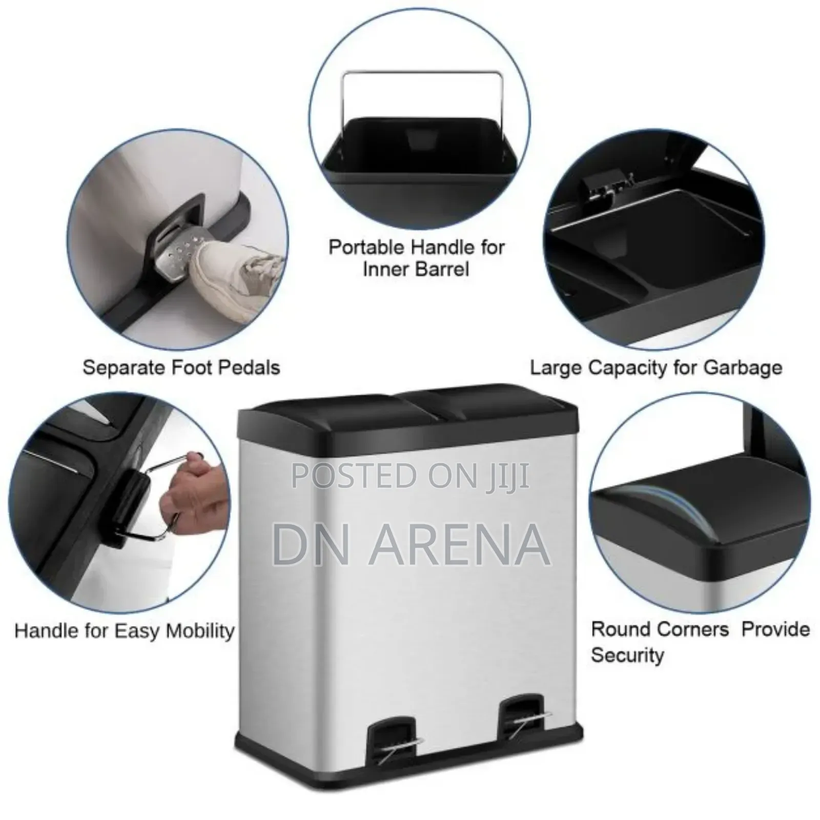 Stainless Steel Dual Step Double Bucket Trash Can