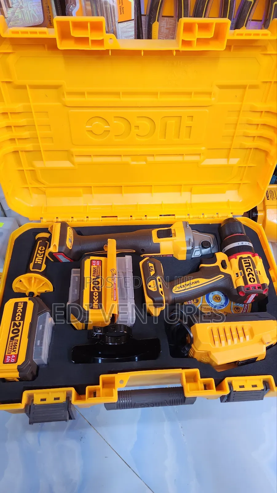 Ingco Cordless 2 Pieces Combo Set (Angle Grinder Drill)
