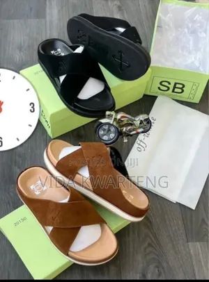 Quality Off White Cross Suede Slippers