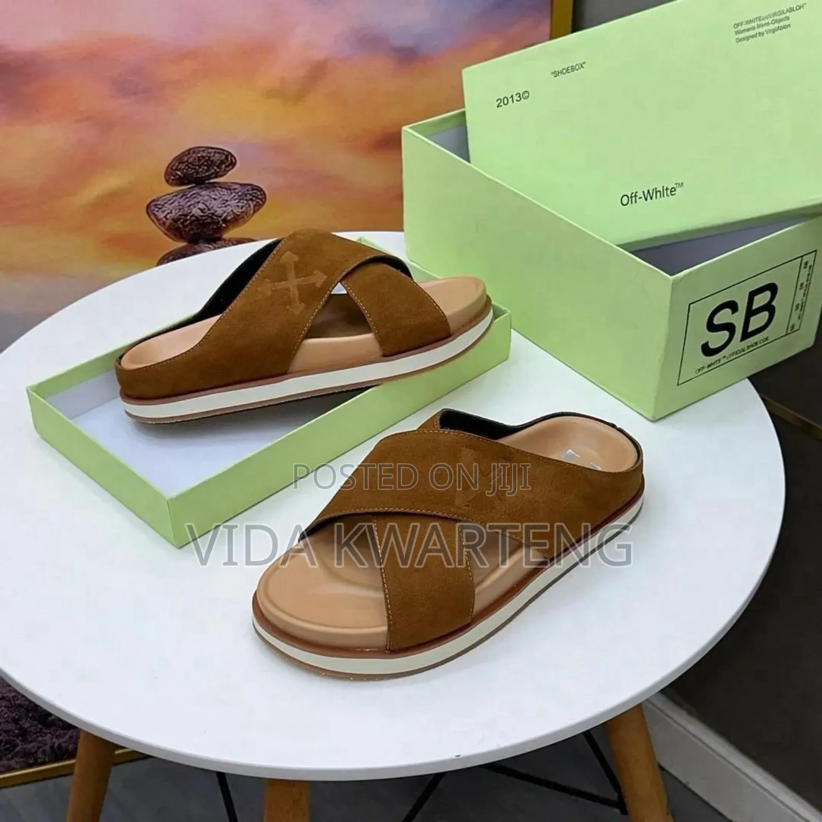 Quality Off White Cross Suede Slippers