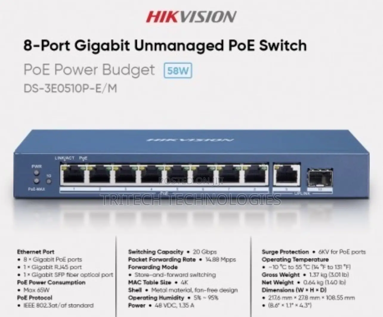Hikvision 8port With SFP Unmanaged Poe Switch Ds-3e0510p