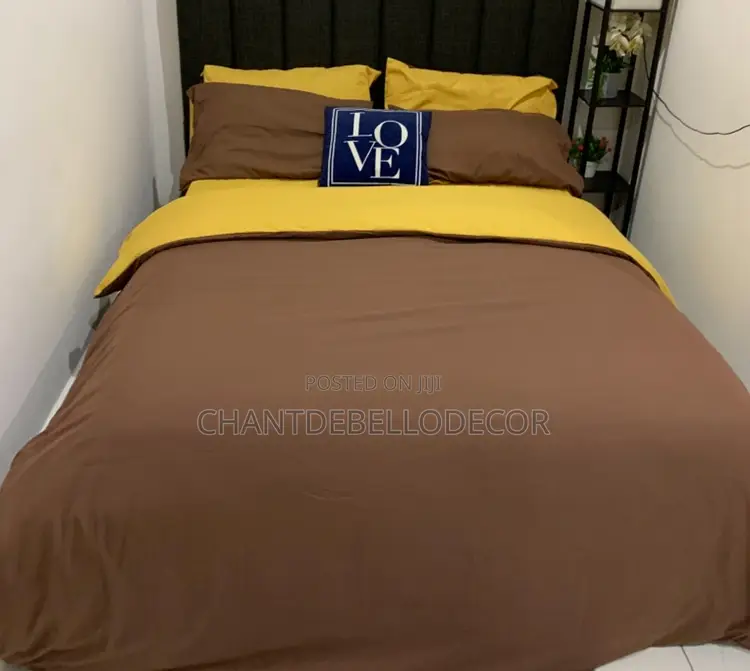 7 In 1 Brown And Yellow King Size Removable Duvet Set