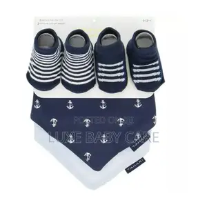 Baby Infant Boy Cotton Bib and Sock Set.