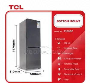 TCL 162ltrs Multi Air Flow Bottom Fridge Refrigerator