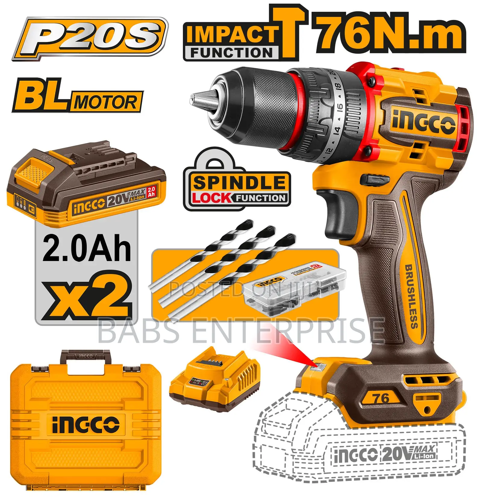 Ingco Cidli20768 Compact Brushless Cordless Impact Drill