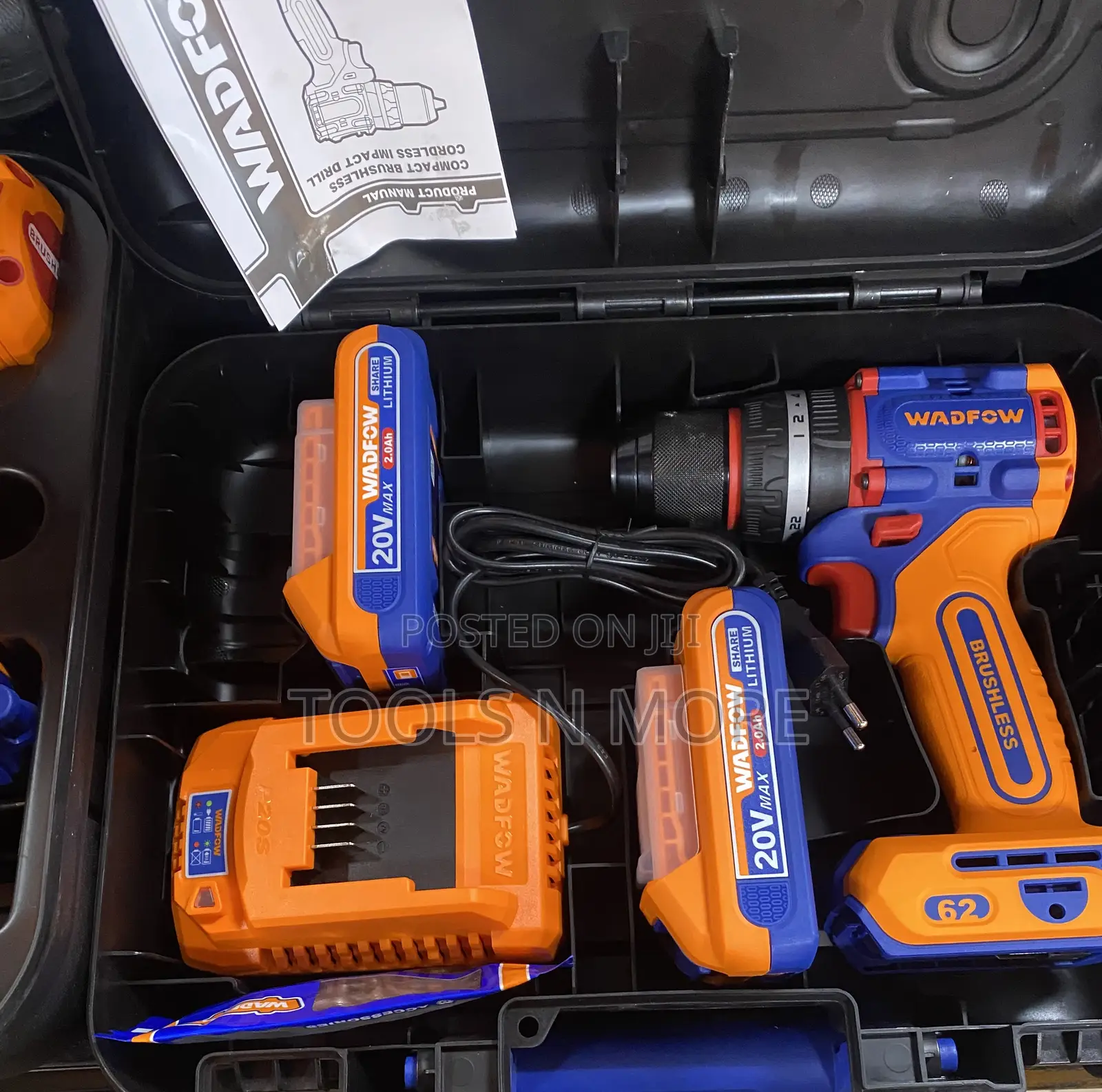 Wadfow 62nm Compact Brushless Cordless Impact Drill 20v