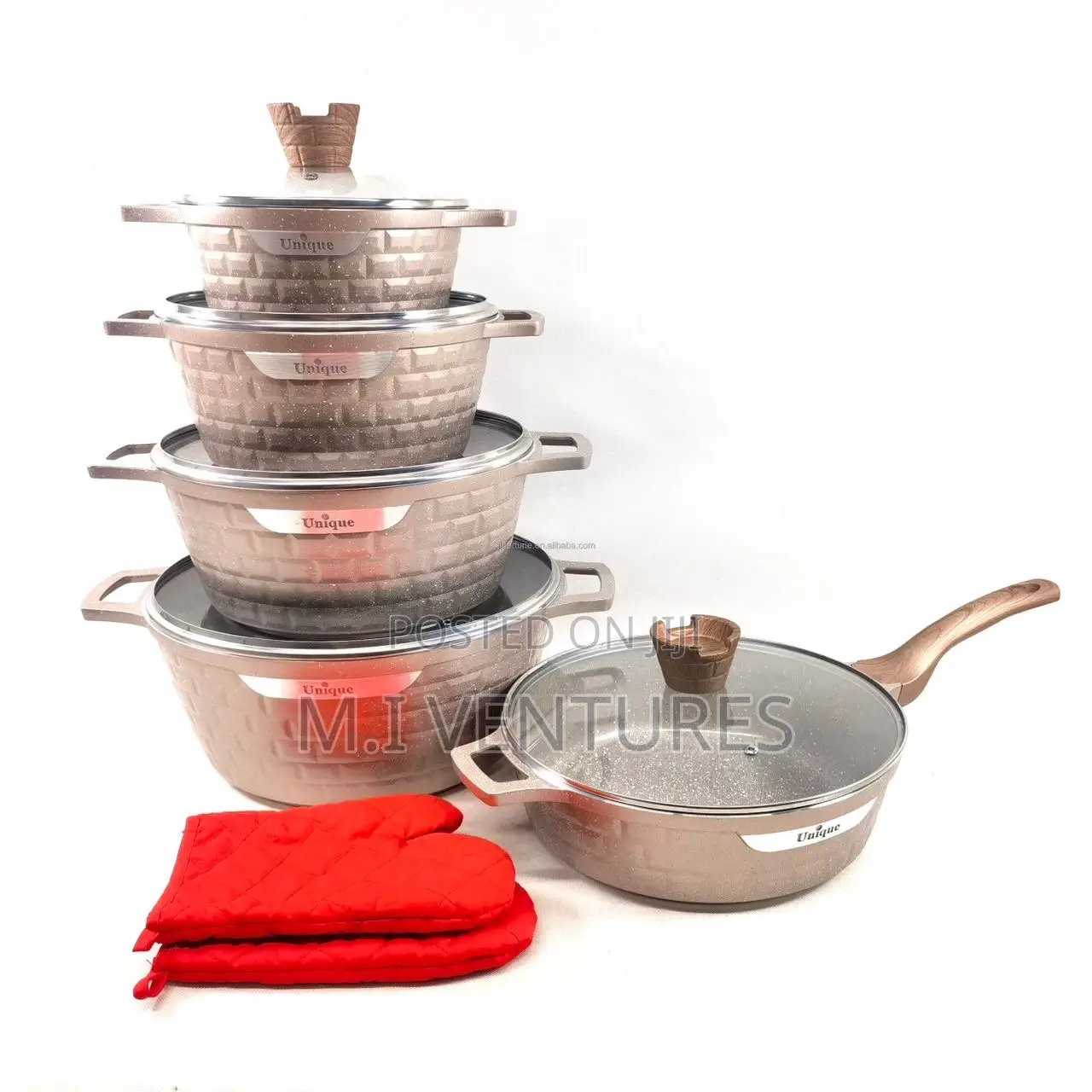 10 Pieces Unique Granite Non Stick Cookware Set