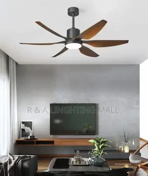 6 Blades Ceiling Fan-Lights + Remote -- Black/Dark Wood