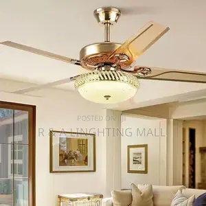 5 Blades Ceiling Fan-Lights + Remote Control - 30+24w - Gold