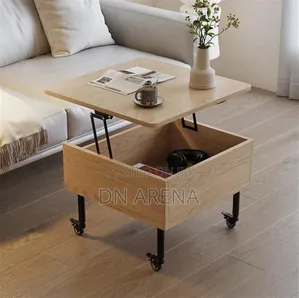 Wooden Coffee Table With Folding Top, Mobile With Wheels