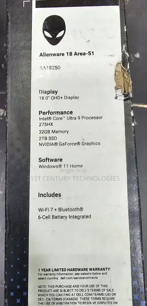 New Laptop Dell Alienware 18 Area-51 32GB Intel Core Ultra 9 SSD 2T