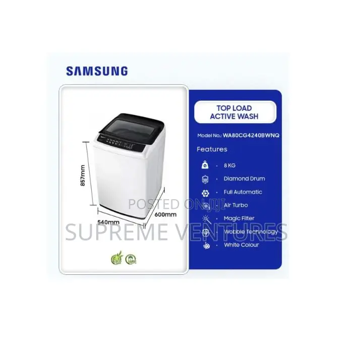 Samsung 8kg Top Load Active Washing Machine Wa80cg4240bwnq