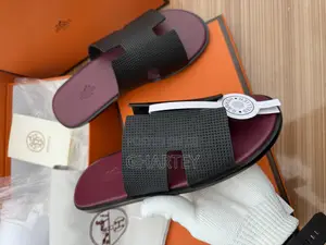 Casual Leather Quality Hermes Slippers for Men -Wine Black