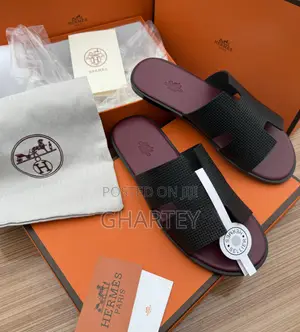 Casual Leather Quality Hermes Slippers for Men -Wine Black
