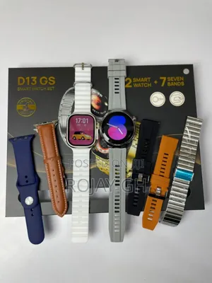 D13 Gs Smart Watch (2 Smart Watches) and 7 Straps - Silver