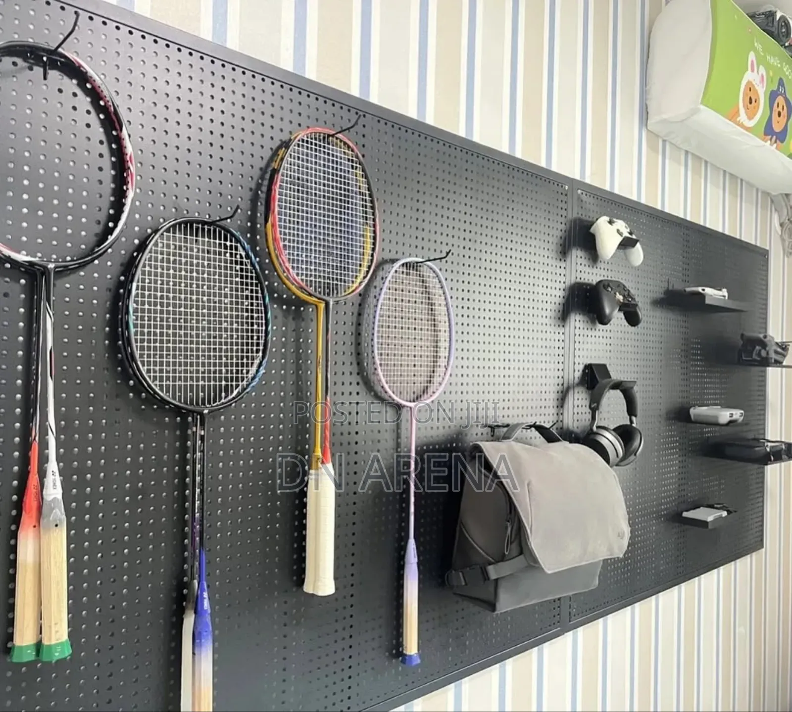 Black Metallic Pegboard With Hooks Perforated Board