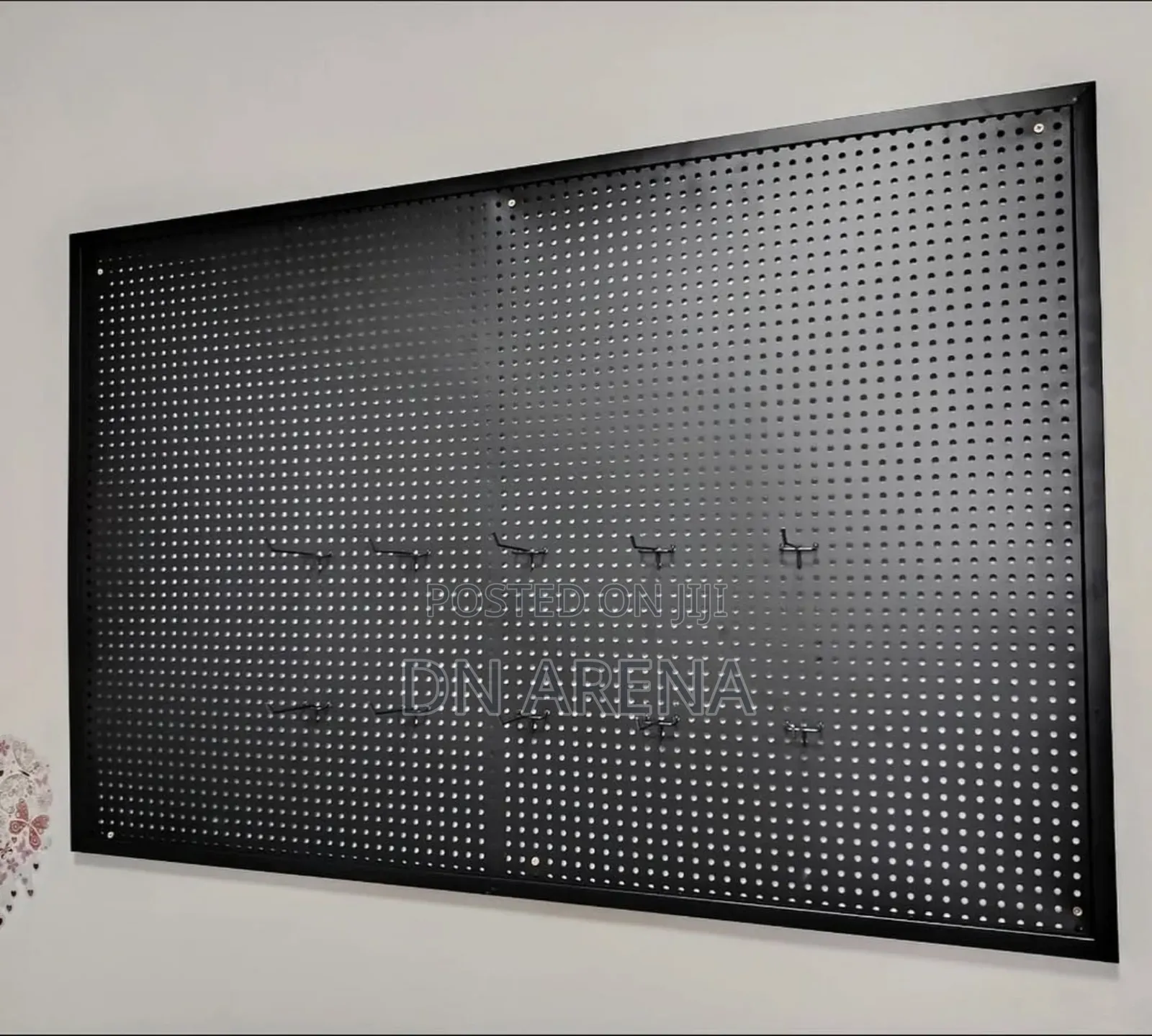 Black Metallic Pegboard With Hooks Perforated Board