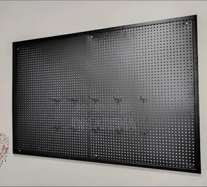 Black Metallic Pegboard With Hooks Perforated Board