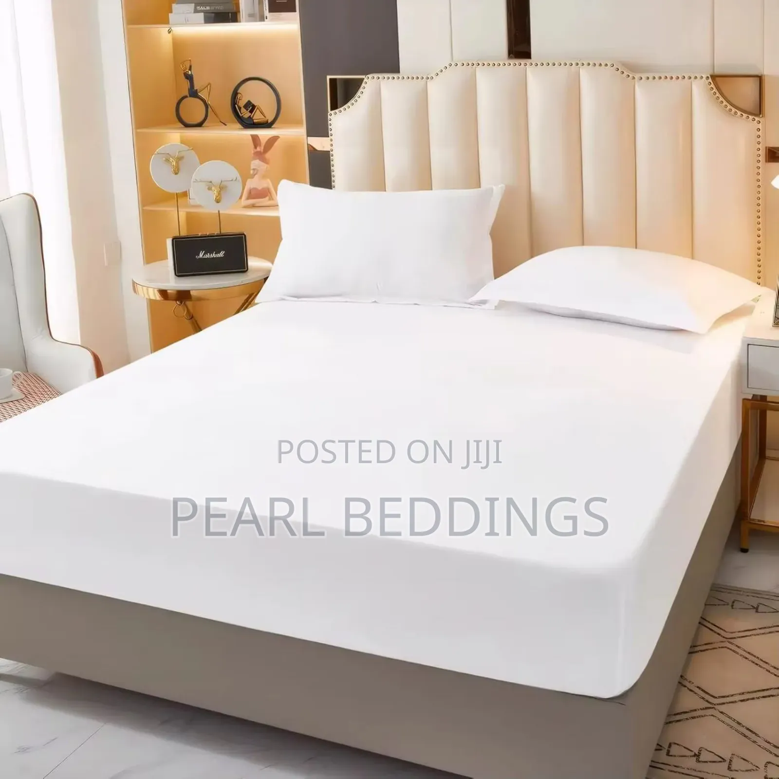Premium Quality Cotton Fitted White Bedsheet Set Available