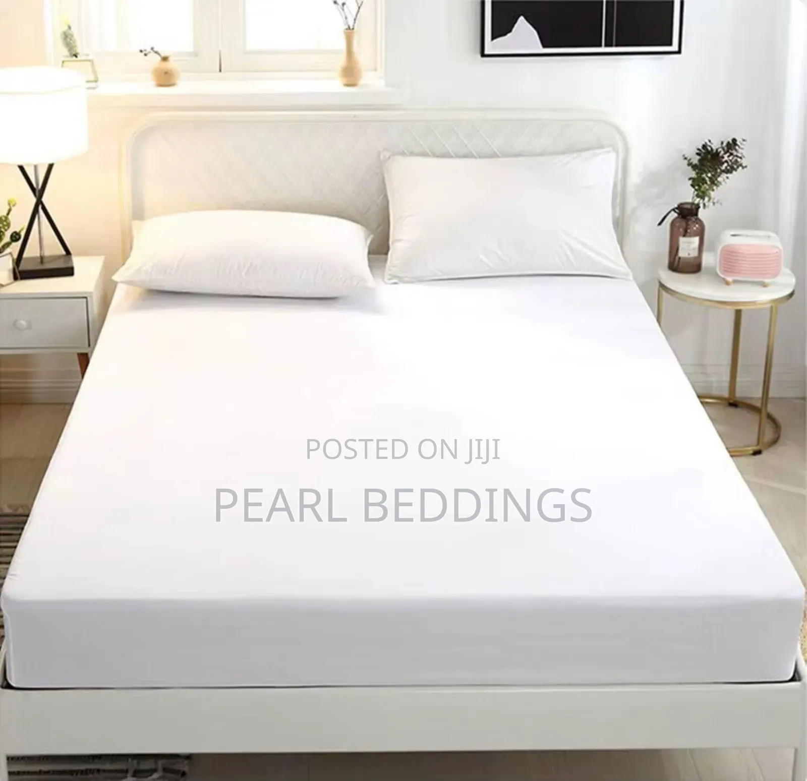 Premium Quality Cotton Fitted White Bedsheet Set Available