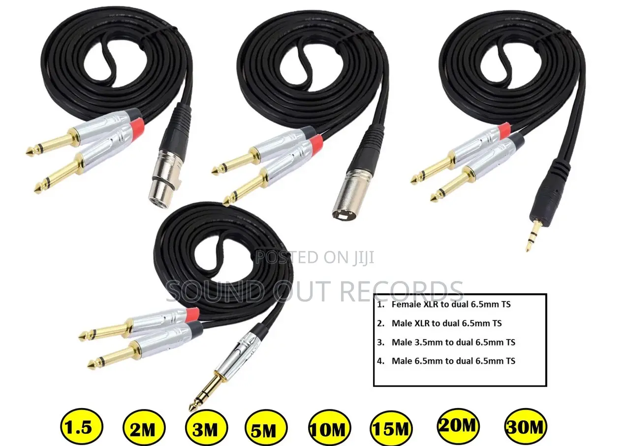 Dual 6.5mm Ts to Single 3.5mm/XLR TRS Cables