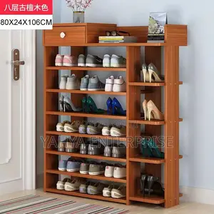 Wooden 7 Tier Shoe Rack With Mini Top Drawer - Brown